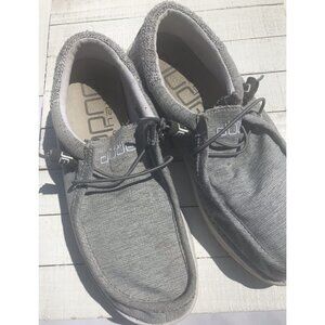 Hey Dude Shoes Men's 9 Gray Iron Wally Linen Slip On Loafers Casual Comfort EUC